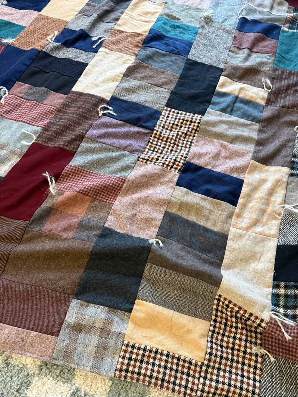 Vintage Wool Patchwork Crazy Quilt Hand Stitched Patchwork King Size 100 x 70